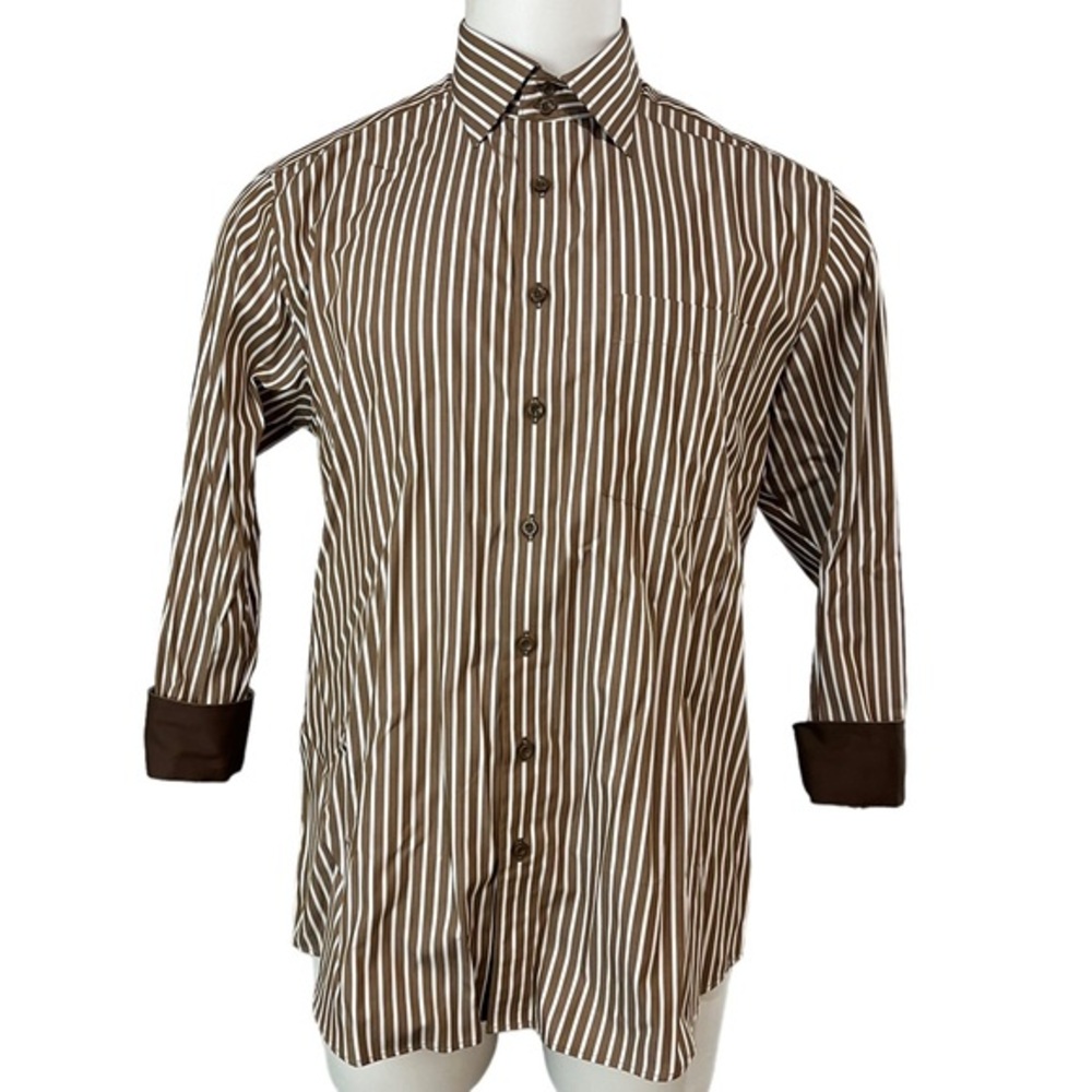 Fashion Galleria Button Down Brown And White M see photos for measurements (588)